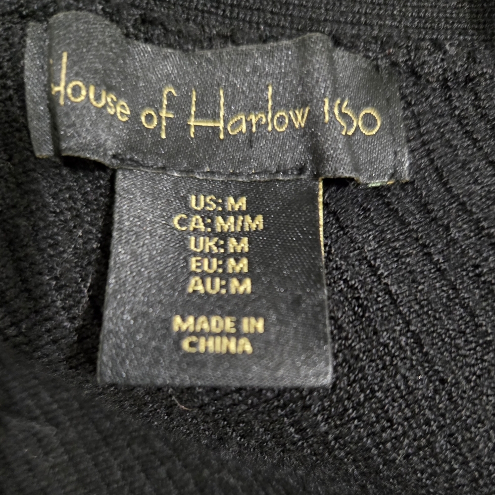 House Of Harlow 1960 Black Mini Ribbed Dress Criss Cross Neck Size Medium - Picture 7 of 9